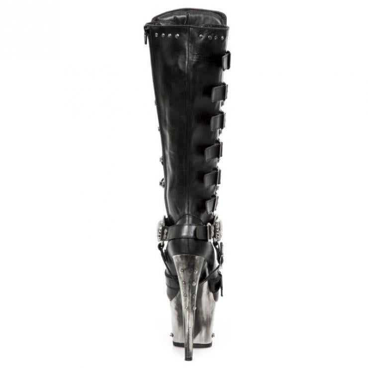 NEW ROCK M-Devil010-C1 GOTHIC BLACK LEATHER High Heel Boots WITH METAL SOLE AND HEEL SPIKED AND STUDDED