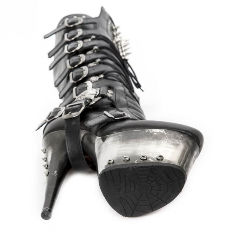 NEW ROCK M-Devil010-C1 GOTHIC BLACK LEATHER High Heel Boots WITH METAL SOLE AND HEEL SPIKED AND STUDDED