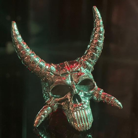 Horned Skull Ring  -Solid Sterling Silver, Handmade, comfort fit