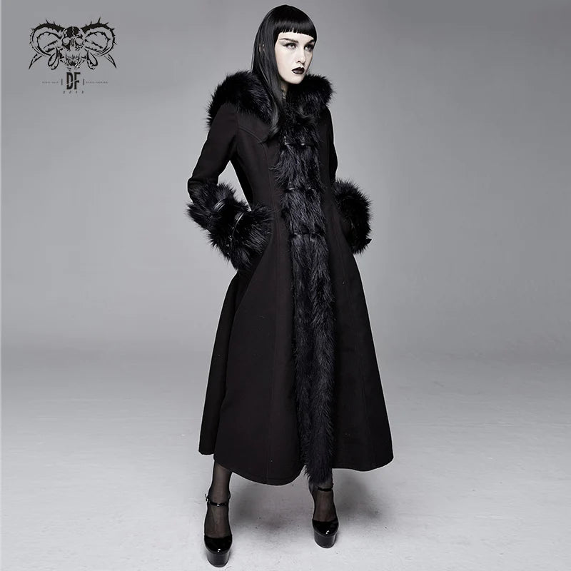 Gothic Faux Fur Trim Winter Coat with Pointed Hood