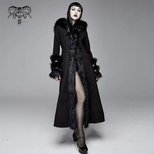 Gothic Faux Fur Trim Winter Coat with Pointed Hood