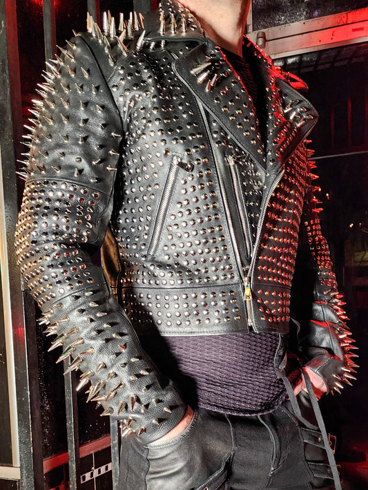 HEAVY Hand Made Genuine Leather Jacket heavily studded and spiked