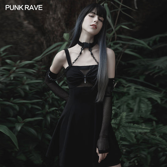 Gothic Cyber Punk Mesh Arm Sleeves with Detachable Choker