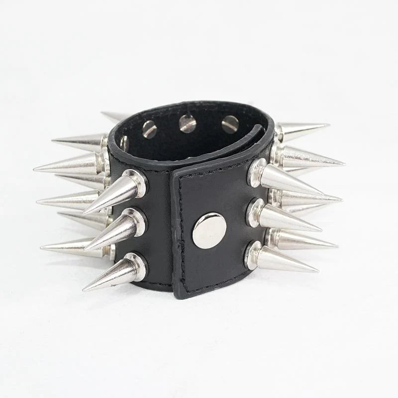 Black Gothic Punk Spiked Leather Cuff