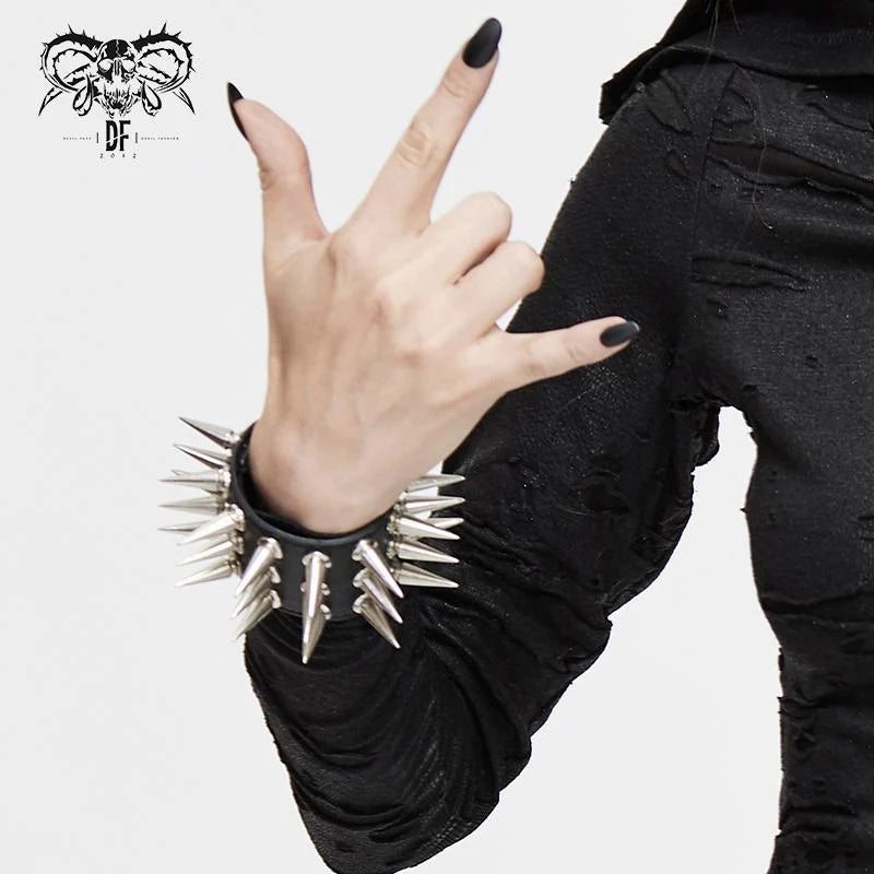 Black Gothic Punk Spiked Leather Cuff