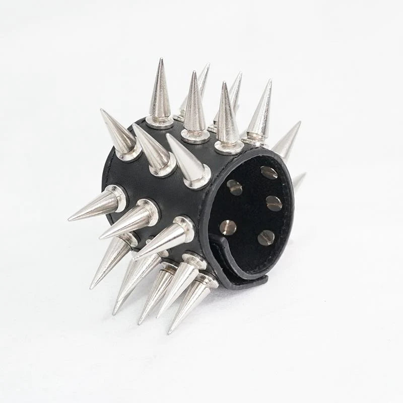 Black Gothic Punk Spiked Leather Cuff