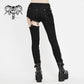 Punk Goth Asymmetrical Spliced Broken Hole Studded Women Pants with Chains