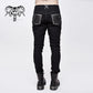 Punk Cross Design Black and Silver Split-Shin Studded Pants with Buckles