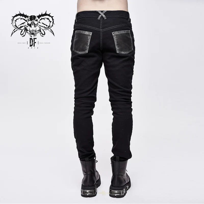 Punk Cross Design Black and Silver Split-Shin Studded Pants with Buckles