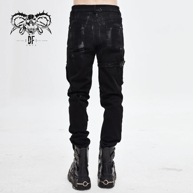 Punk Goth Apocalypse Hand Painted Slim Black Lace Up Trousers