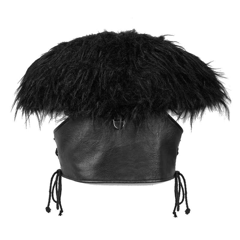 Vegan Leather Harness Vest with Adjustable Buckles and Fur Shoulders