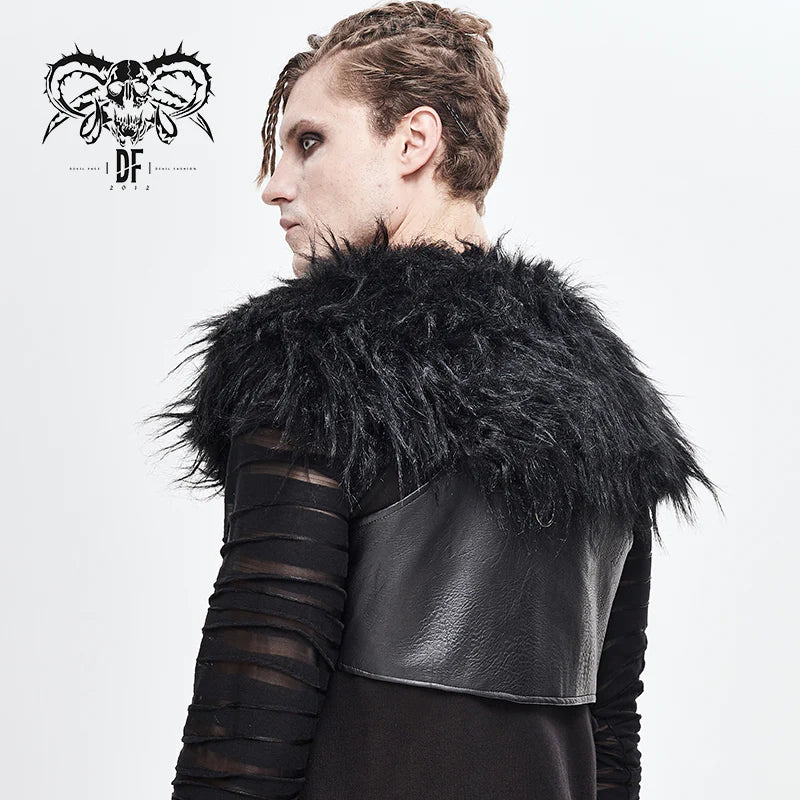 Vegan Leather Harness Vest with Adjustable Buckles and Fur Shoulders