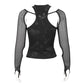 mesh armed shirt connected by a faux leather Pentagram faux leather
