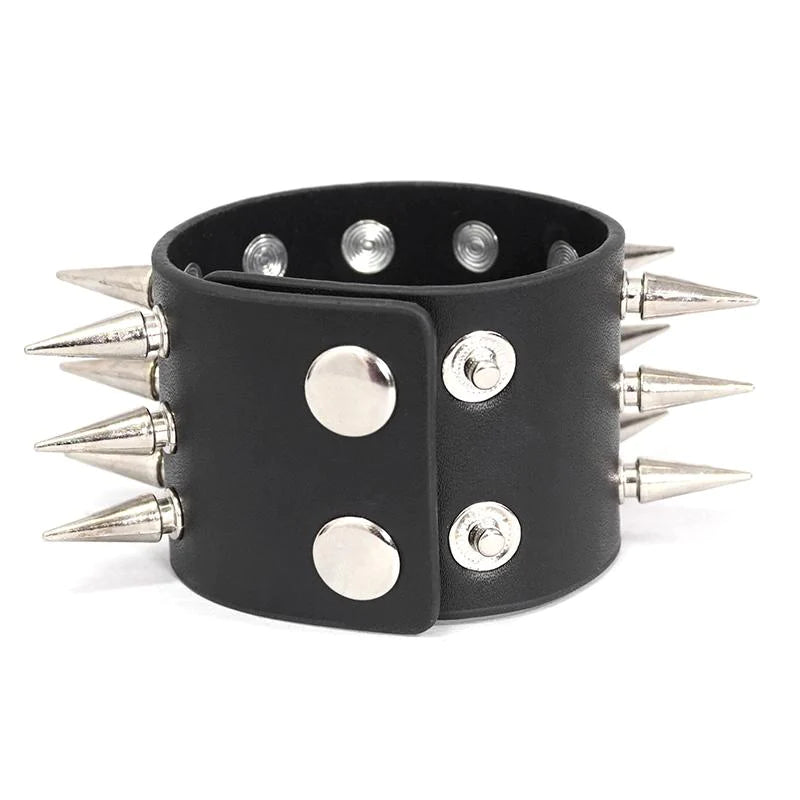 Black Gothic Punk Spiked Leather Cuff