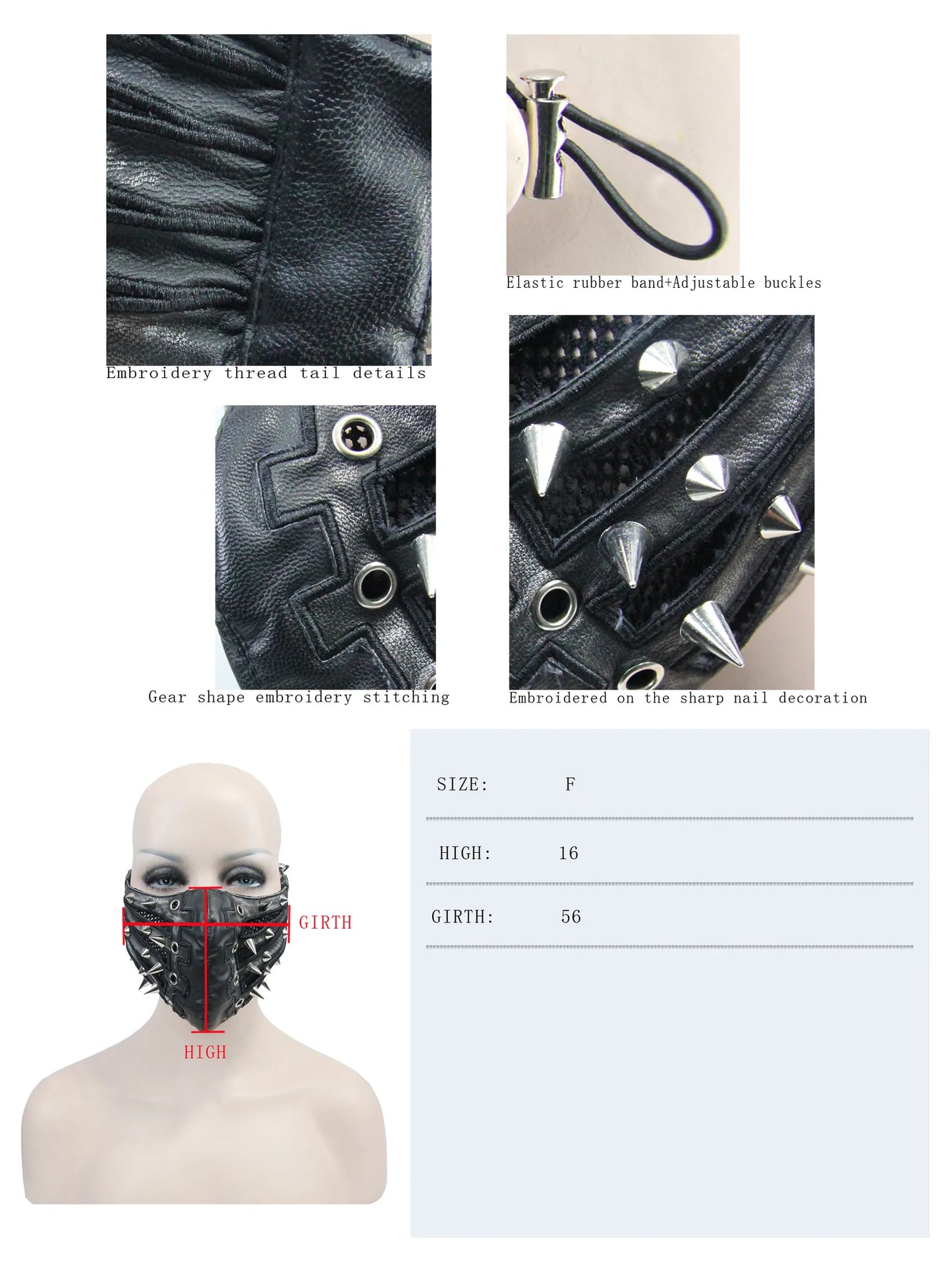 punk goth spiked leather mask unisex for men or women