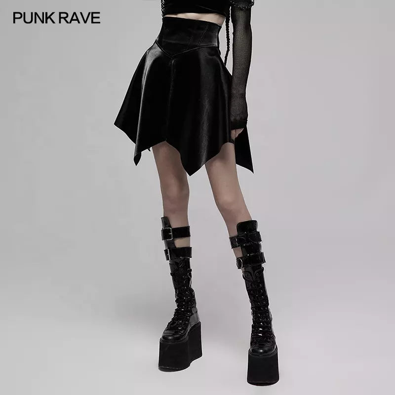 Gothic Punk High Waist Seal Square Hem Black Faux Leather Women's Short Skirt