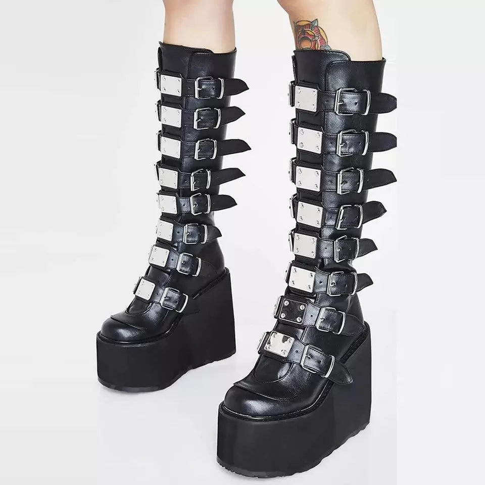 Black Gothic Platform Boots with buckles
