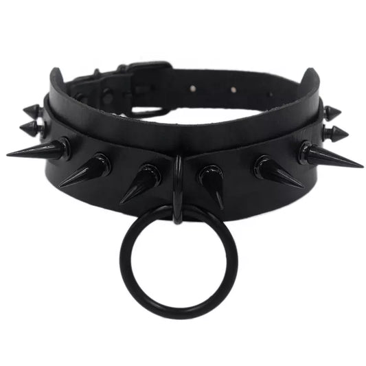 Gothic Punk Spiked Collar with attached O ring Studded in multiple colors