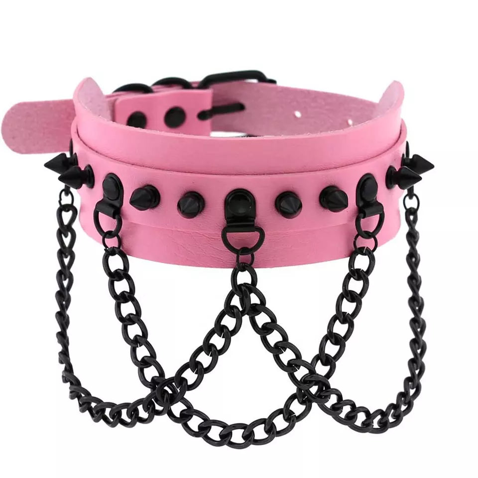 Punk Black Rivets Choker Chain collar