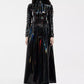 Gothic Punk Cyber shiny black rococo laser trench coat long sleeve dress lace up form fitting