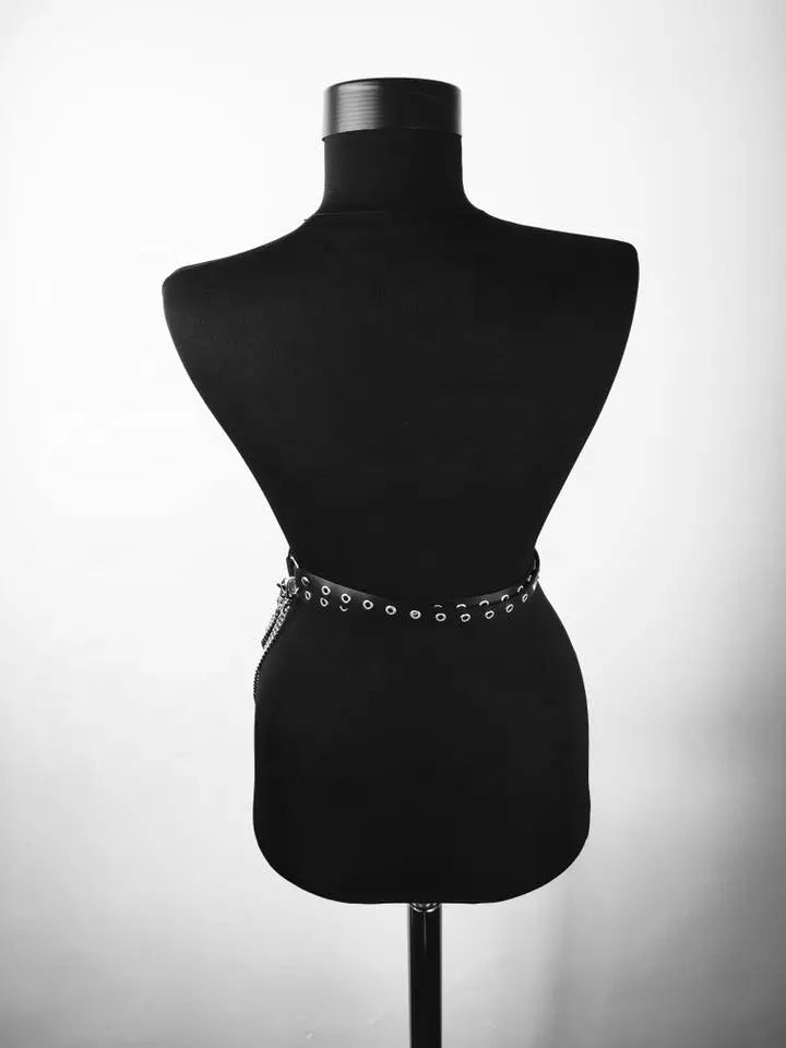 Black Gothic PU Leather Harness Belt fully adjustable chains for any style punk bdsm style