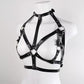 Black Gothic Harness PU Leather with waist strap and center metal ring punk bdsm
