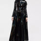 Gothic Punk Cyber shiny black rococo laser trench coat long sleeve dress lace up form fitting