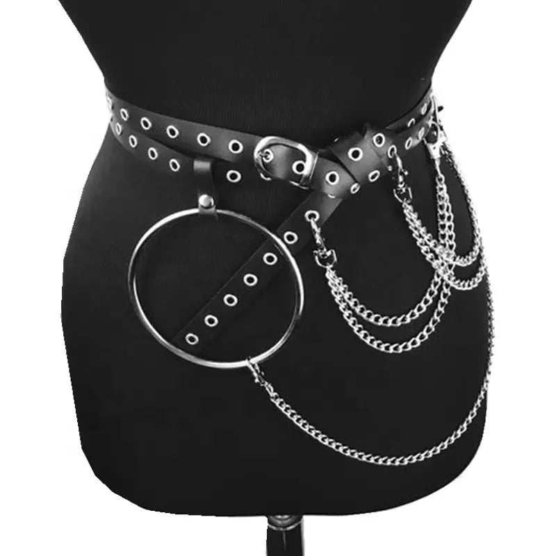 Black Gothic PU Leather Harness Belt fully adjustable chains for any style punk bdsm style