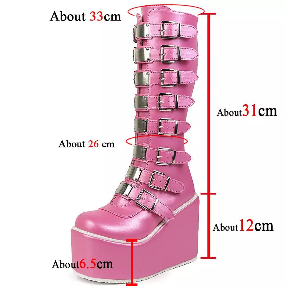 Pretty Pink Platform Tall and Buckled Gothic boots