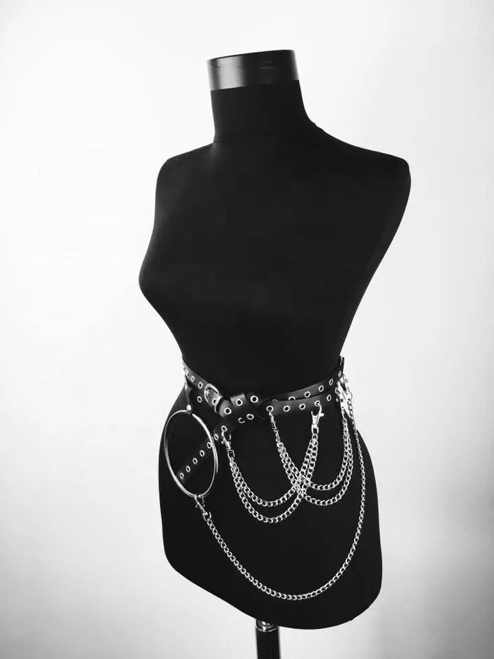 Black Gothic PU Leather Harness Belt fully adjustable chains for any style punk bdsm style