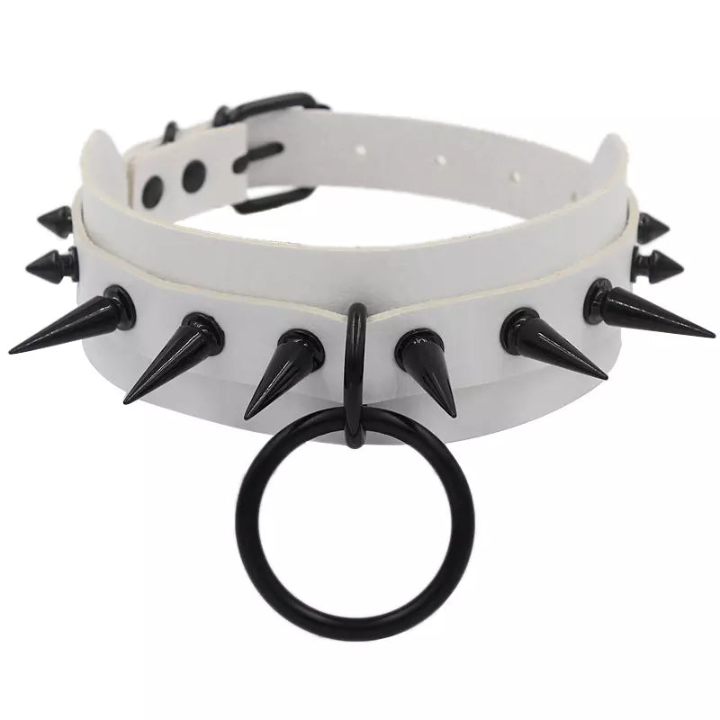 Spiked O Ring Choker / Leather Neck Collar for Men and Women / 