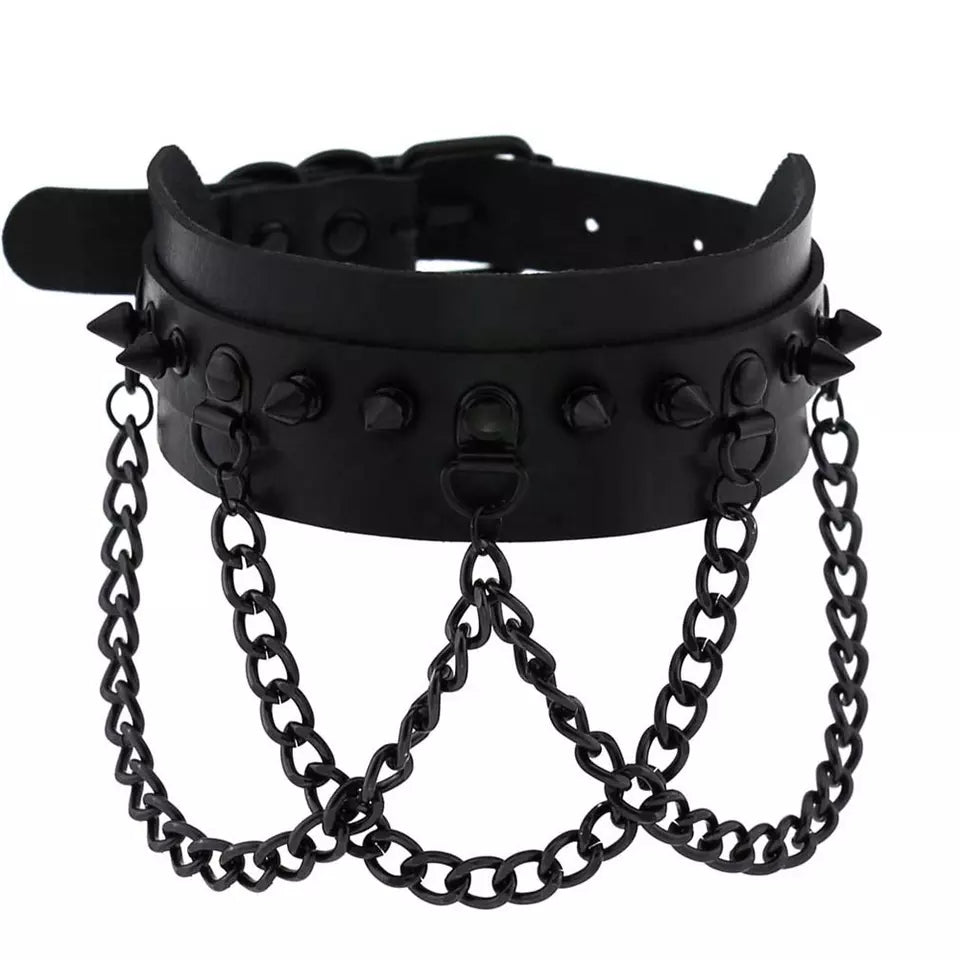 Punk Black Rivets Choker Chain collar