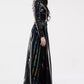 Gothic Punk Cyber shiny black rococo laser trench coat long sleeve dress lace up form fitting