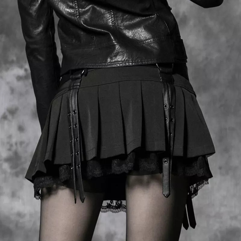 Gothic Punk Women Sexy Black Lace Mini Skirt