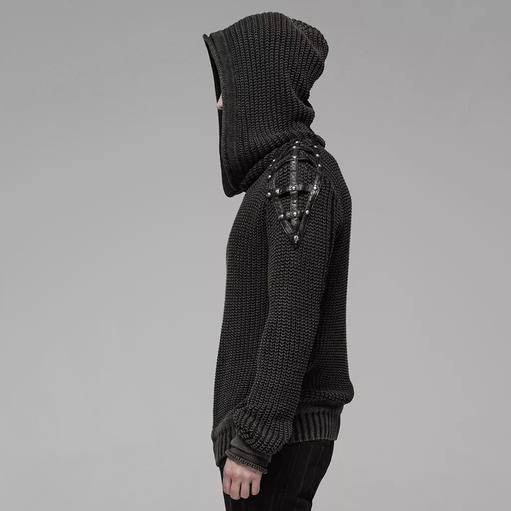 Heavy Gothic Punk Vintage Hooded Sweater with studded shoulders Apocalypse