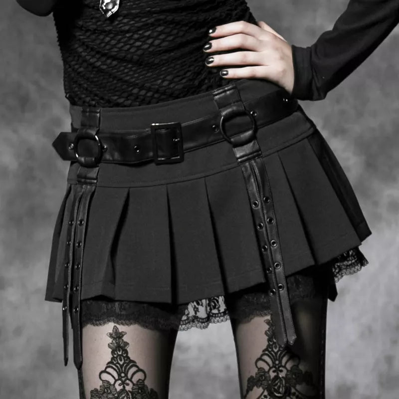 Gothic Punk Women Sexy Black Lace Mini Skirt