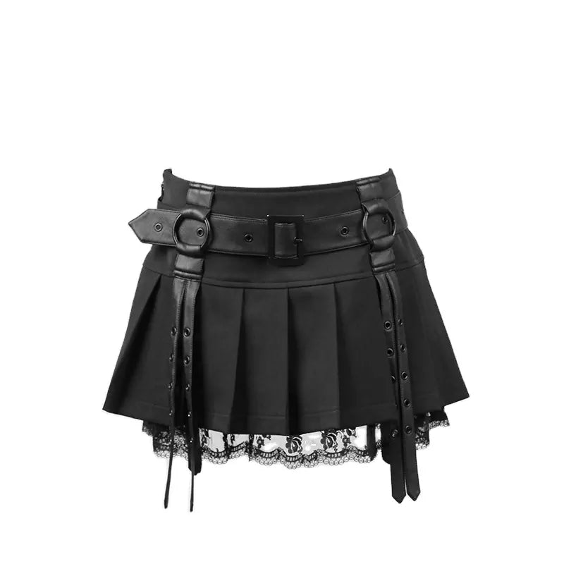 Gothic Punk Women Sexy Black Lace Mini Skirt