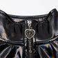 Gothic Punk Cyber shiny black rococo laser trench coat long sleeve dress lace up form fitting
