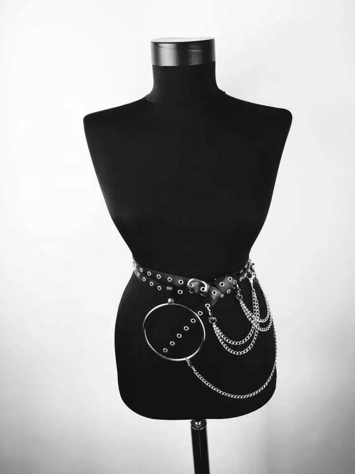 Black Gothic PU Leather Harness Belt fully adjustable chains for any style punk bdsm style