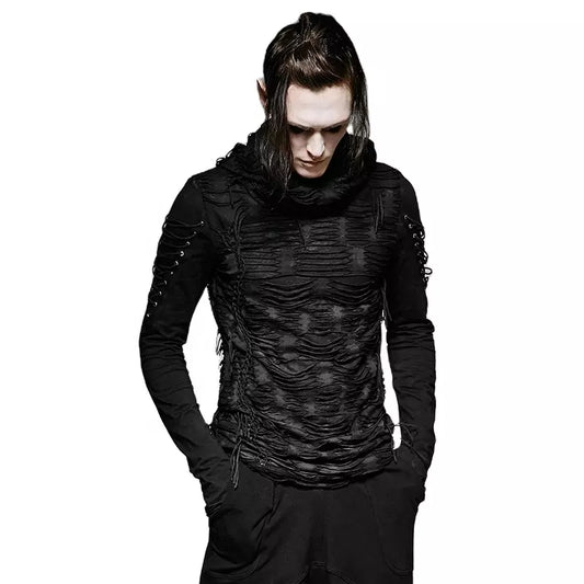 Punk Gothic long sleeve textured shirt with lace up details