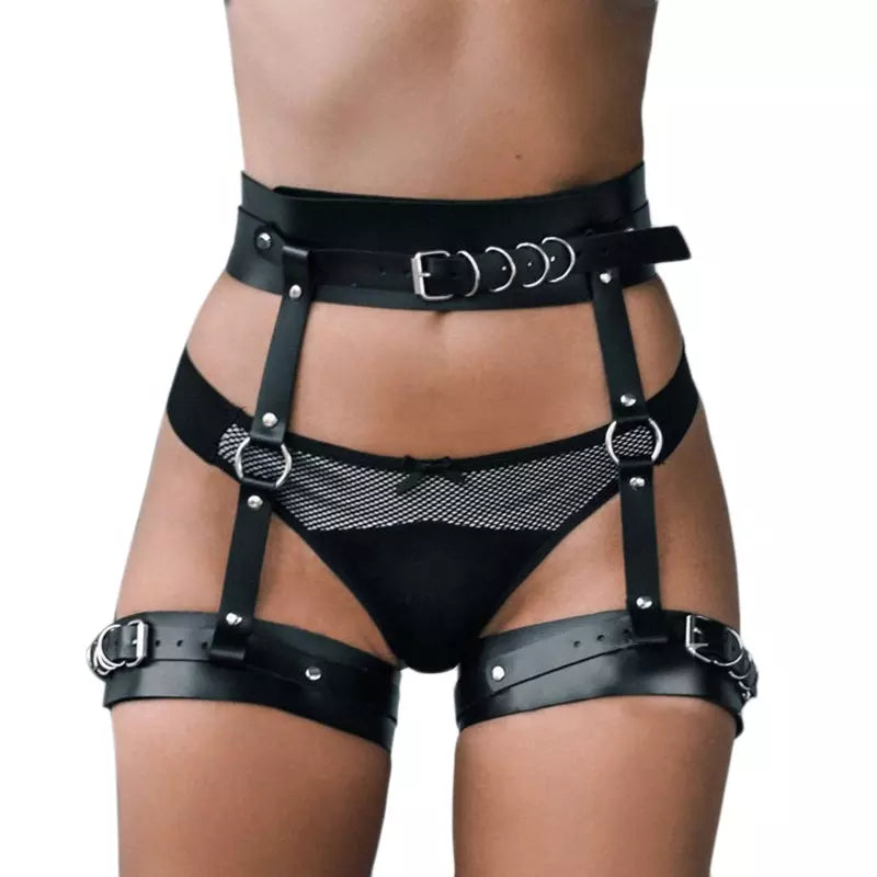 waist harness with garter belt and rings