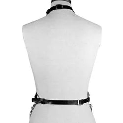 Gothic Women Leather Harness Fetish Wear Bdsm Punk with chains and rings