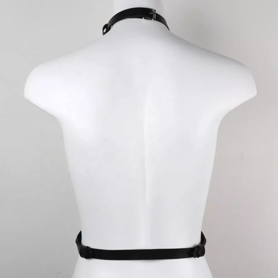 Leather Pentagram Harness Belt Body Chest Bra Waist Suspender Cage Goth  BlPL