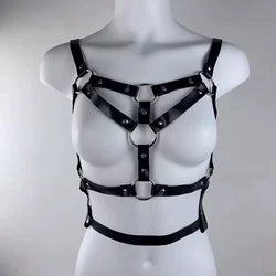 Gothic PU Leather Harness Chest Body Strap with metal rings punk bdsm style