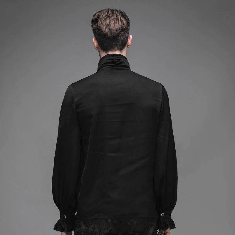 Victorian Gothic Flounce Cuff Mens Classic Black Chiffon Shirt