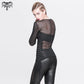 Gothic Punk Fetish See Through Mesh O Neck with Lace up Sides Long Sleeve Unisex Mens and Womens cotton T-shirts