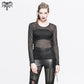 Gothic Punk Fetish See Through Mesh O Neck with Lace up Sides Long Sleeve Unisex Mens and Womens cotton T-shirts