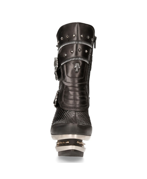 Snakeskin Metal Stiletto Ankle Boots M-ROCK207-C2 Spikes, Zippers, and Skull Buckles