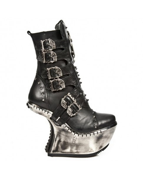 Heelless Heels NEW ROCK GOTHIC M.Ext005-C1 Black leather boot STUDDED WITH CROSS PUNK ROCK