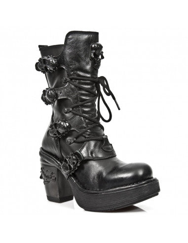 Midnight Boot M-8366-S8 Completely Black Lace-Up Boot with Skull Details